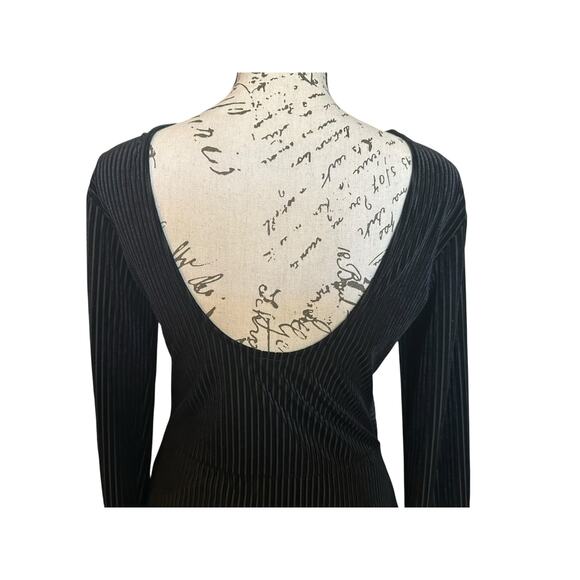 Vintage Windsor Black 90s Stretch Velvet Pinstripe Dress Size M MadeinUSA Party - Picture 4 of 9